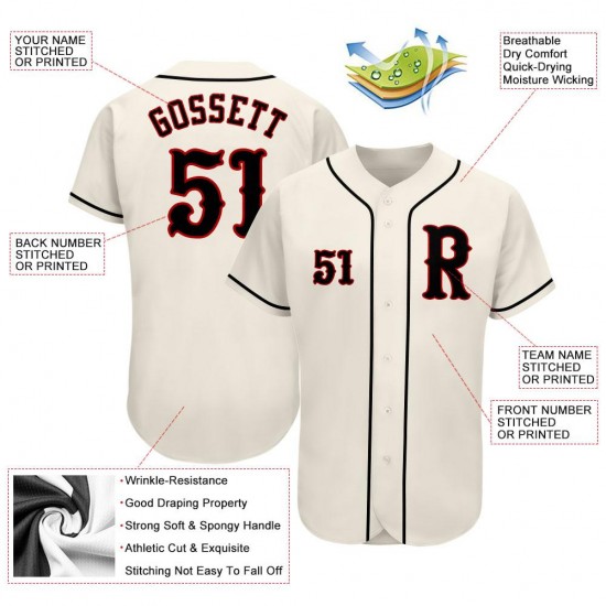 Custom Cream Black-Red Authentic Baseball Jersey