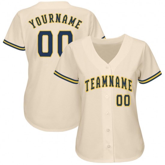 Custom Cream Navy-Gold Baseball Jersey