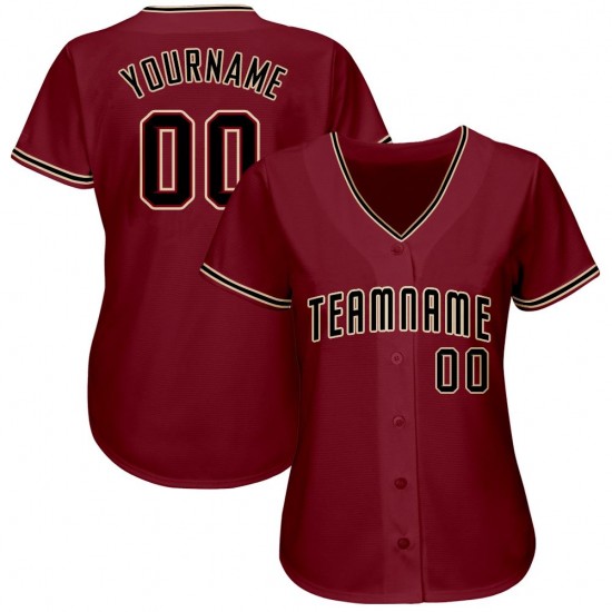 Custom Crimson Black-Khaki Baseball Jersey