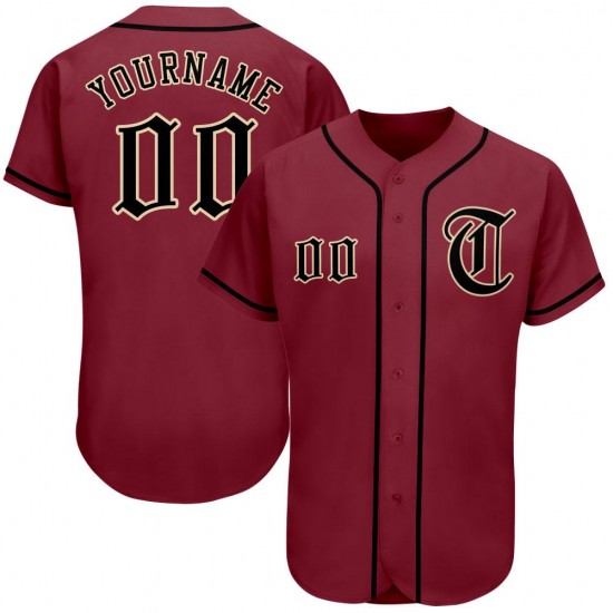 Custom Crimson Black-Khaki Authentic Baseball Jersey