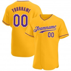 Custom Gold Purple-White Authentic Baseball Jersey