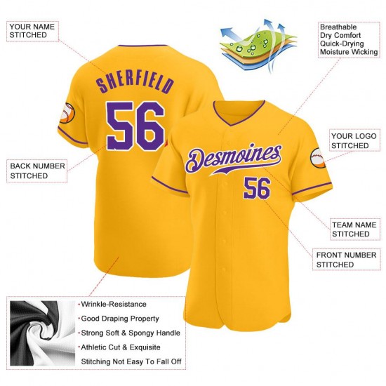 Custom Gold Purple-White Authentic Baseball Jersey