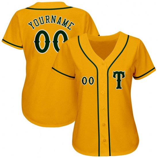 Custom Gold Green-White Authentic Baseball Jersey