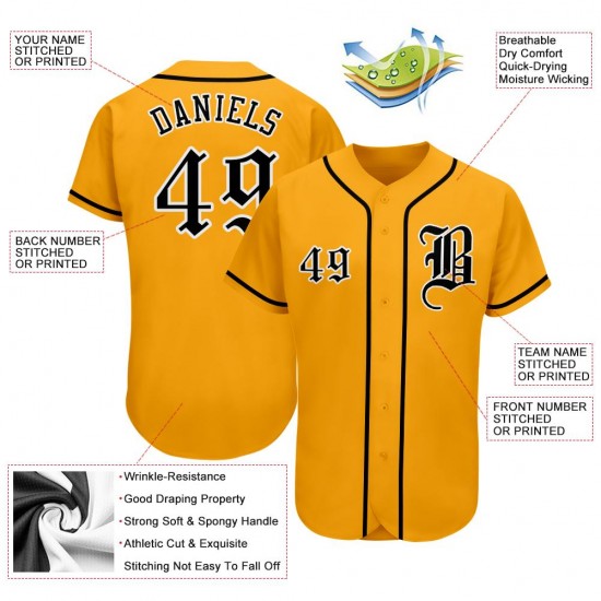 Custom Gold Black-White Authentic Baseball Jersey