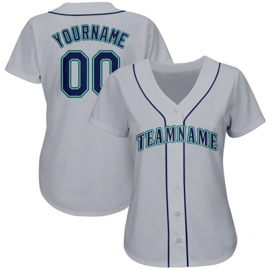 Custom Gray Navy-Aqua Baseball Jersey