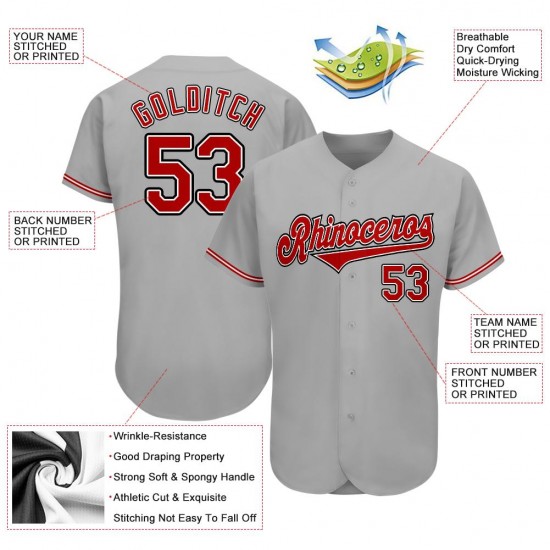 Custom Gray Red-Black Authentic Baseball Jersey