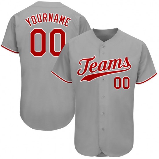 Custom Gray Red-White Authentic Baseball Jersey