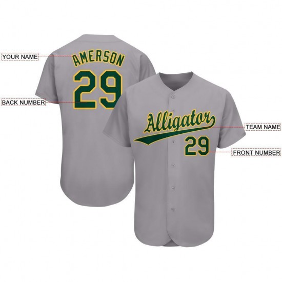 Custom Gray Green-Gold Baseball Jersey