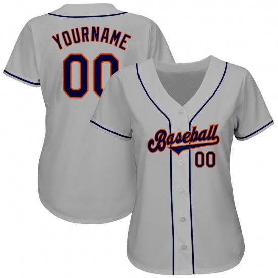 Custom Gray Navy-Orange Authentic Baseball Jersey