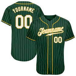 Custom Green White Strip White-Gold Authentic Baseball Jersey