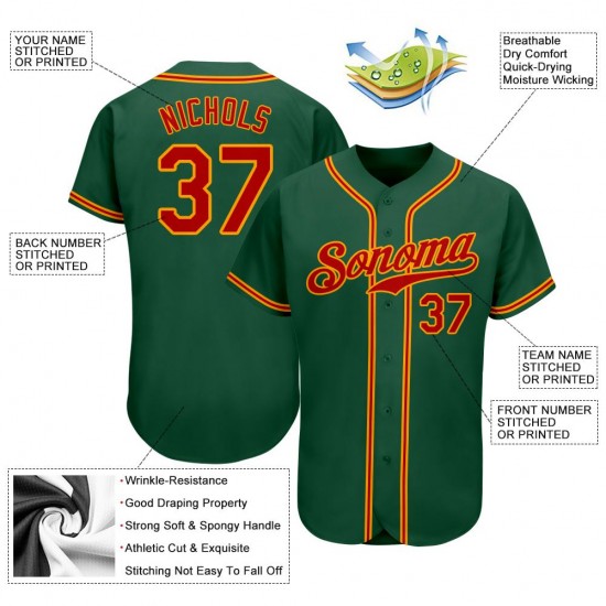 Custom Kelly Green Red-Gold Authentic Baseball Jersey