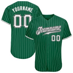 Custom Kelly Green White Strip White-Gray Authentic Baseball Jersey