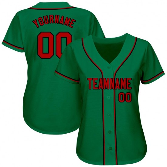 Custom Kelly Green Red-Black Authentic Baseball Jersey