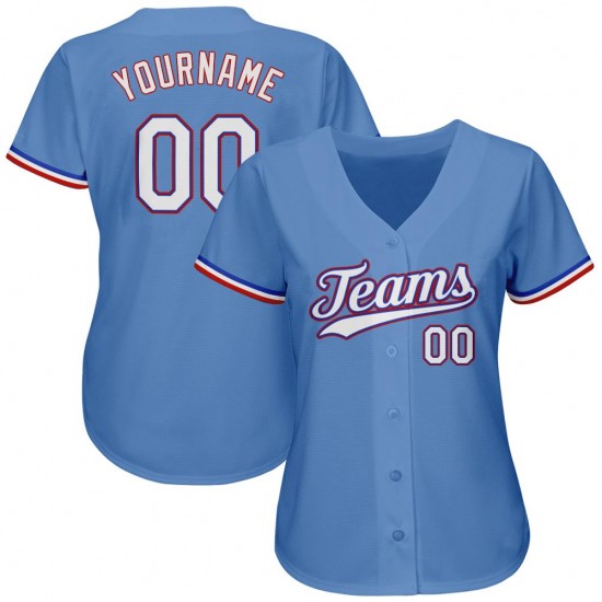 Custom Light Blue White-Red Authentic Baseball Jersey