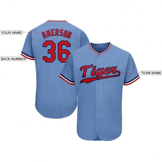 Custom Light Blue Red-Navy Baseball Jersey