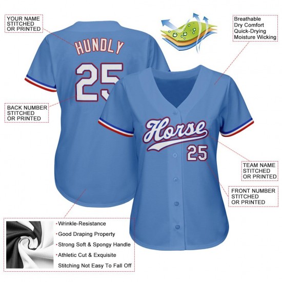 Custom Light Blue White-Red Authentic Baseball Jersey