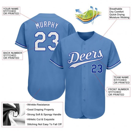 Custom Light Blue White-Royal Authentic Baseball Jersey