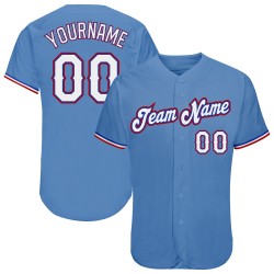 Custom Light Blue White-Red Authentic Baseball Jersey