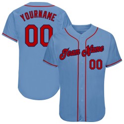 Custom Light Blue Red-Navy Authentic Baseball Jersey