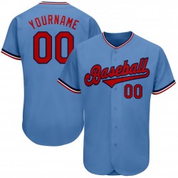 Custom Light Blue Red-Navy Authentic Baseball Jersey