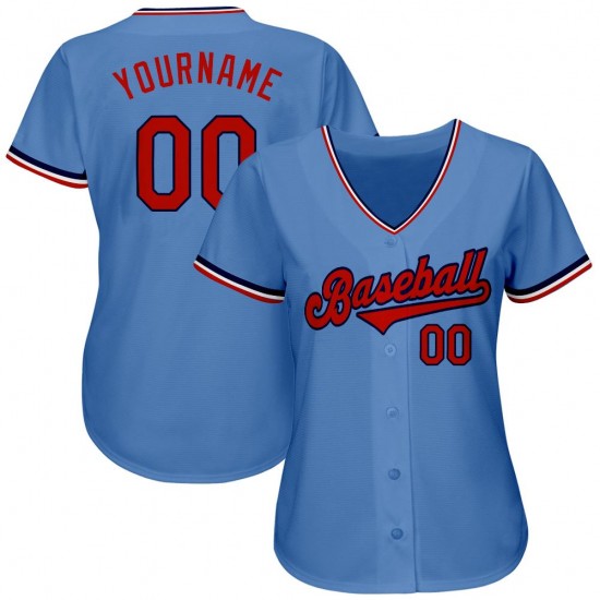 Custom Light Blue Red-Navy Authentic Baseball Jersey