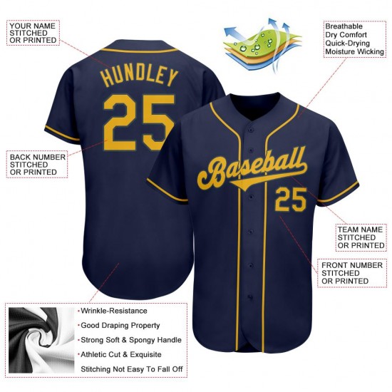 Custom Navy Gold Authentic Baseball Jersey