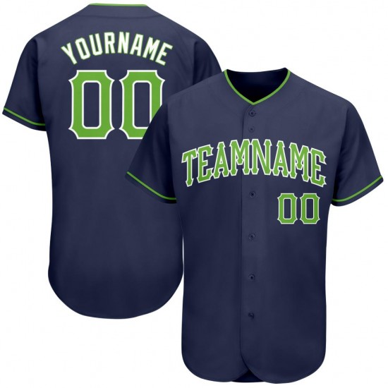 Custom Navy Neon Green-White Authentic Baseball Jersey