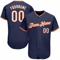 Custom Navy White-Orange Authentic Baseball Jersey