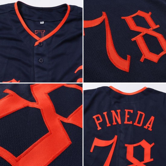 Custom Navy White-Orange Authentic Baseball Jersey