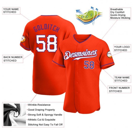 Custom Orange White-Purple Authentic Baseball Jersey