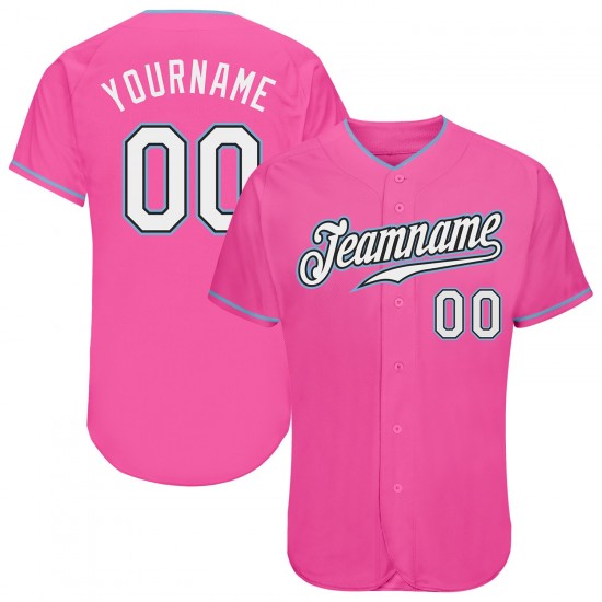 Custom Pink White-Light Blue Authentic Baseball Jersey