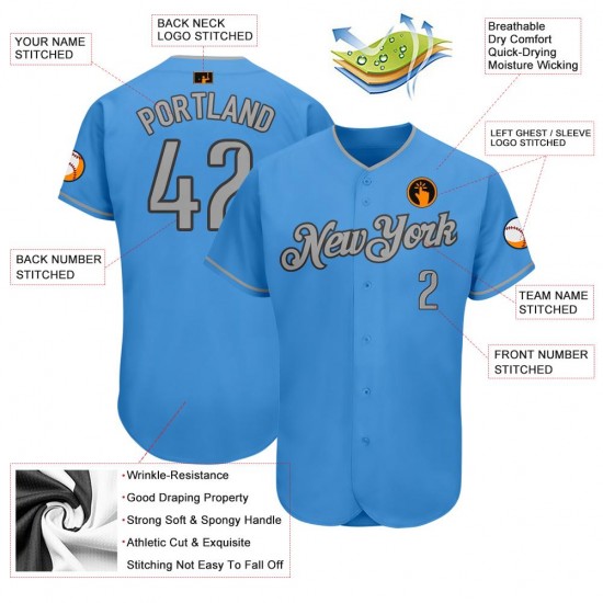 Custom Powder Blue Gray-Dark Gray Authentic Baseball Jersey