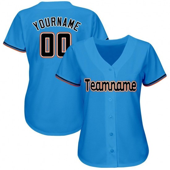 Custom Powder Blue Black-Orange Baseball Jersey