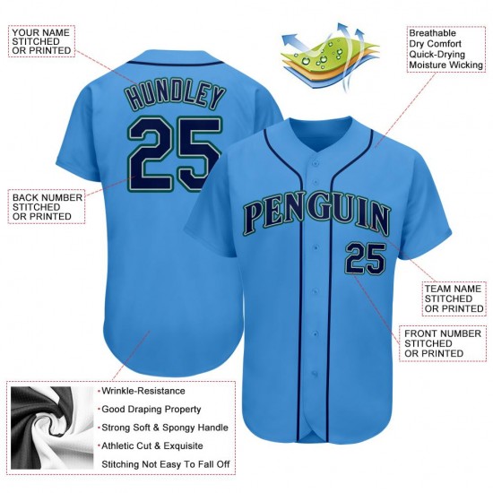 Custom Powder Blue Navy-Aqua Authentic Baseball Jersey