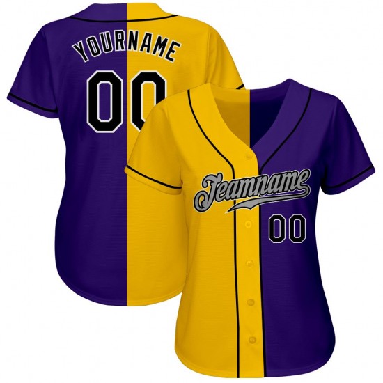 Custom Purple Black-Gold Authentic Split Fashion Baseball Jersey