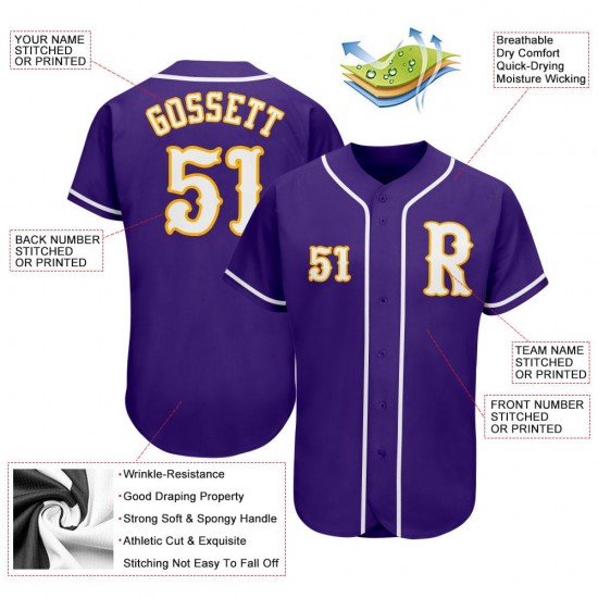 Custom Purple White-Gold Authentic Baseball Jersey