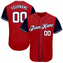 Custom Red White-Navy Authentic Baseball Jersey