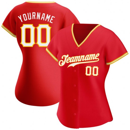 Custom Red White-Gold Authentic Baseball Jersey