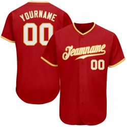 Custom Red White-Gold Authentic Baseball Jersey