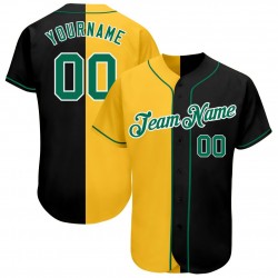 Custom Black Kelly Green-Gold Authentic Split Fashion Baseball Jersey