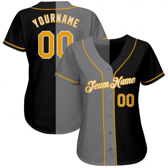 Custom Black Gold-Gray Authentic Split Fashion Baseball Jersey