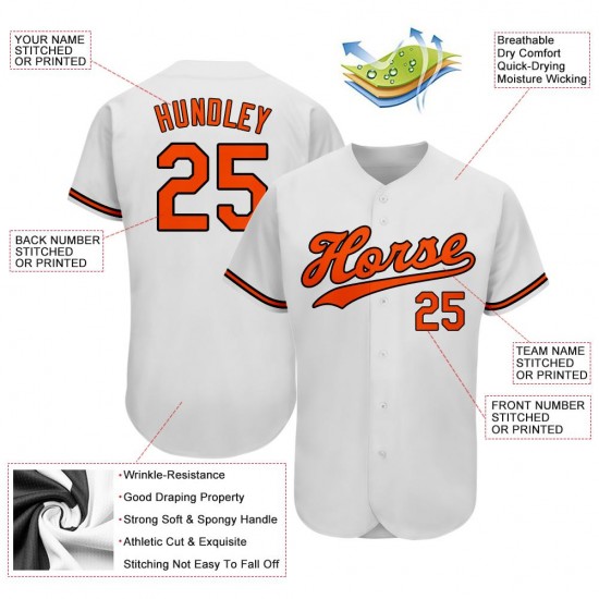 Custom White Orange-Black Authentic Baseball Jersey