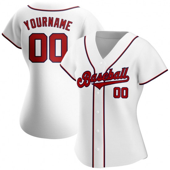 Custom White Red-Navy Authentic Baseball Jersey