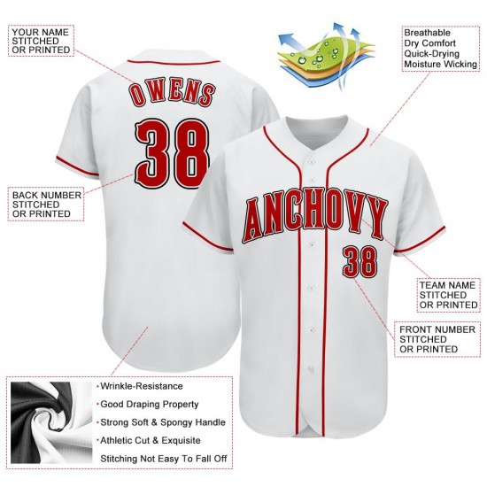 Custom White Red-Black Authentic Baseball Jersey