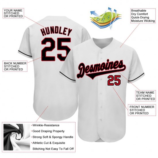 Custom White Black-Red Authentic Baseball Jersey