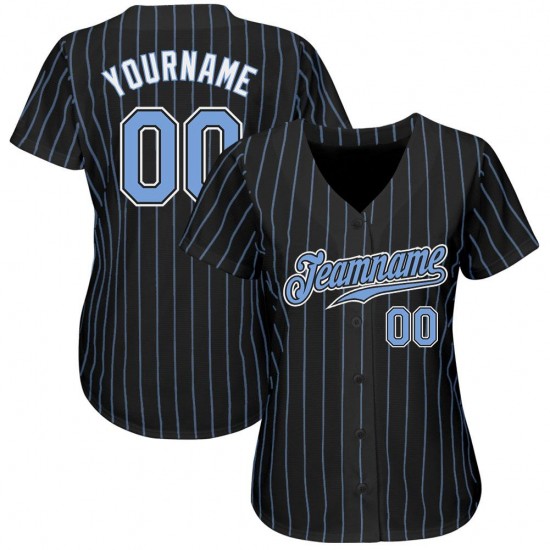 Custom Black Light Blue Strip Light Blue-White Authentic Baseball Jersey