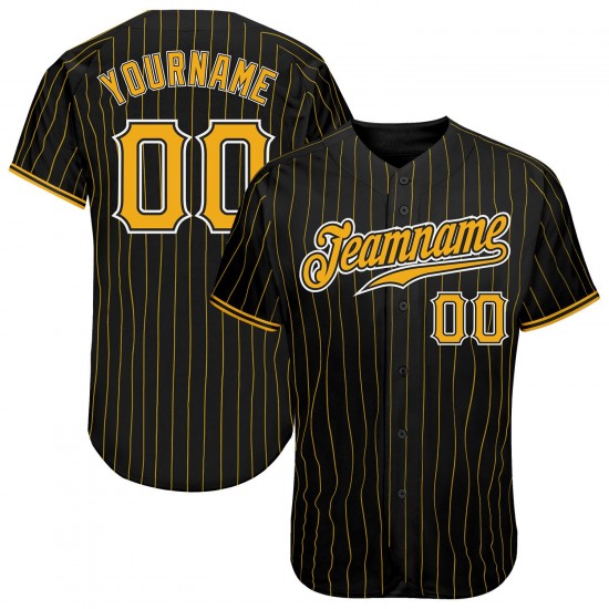 Custom Black Gold Strip Gold-White Authentic Baseball Jersey