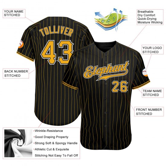 Custom Black Gold Strip Gold-White Authentic Baseball Jersey