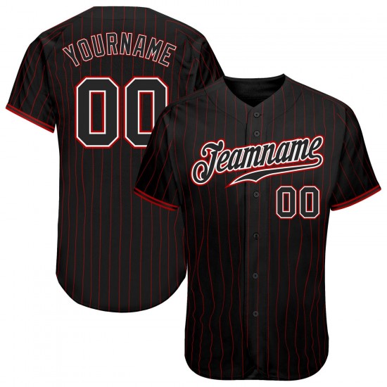 Custom Black Red Strip Black-White Authentic Baseball Jersey