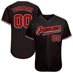 Custom Black Red Strip Red-White Authentic Baseball Jersey